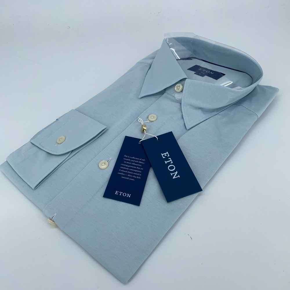 Eton Dress Shirt Mens 2XL Blue Long‎ Sleeve Formal Slim Fit Collared Button Up